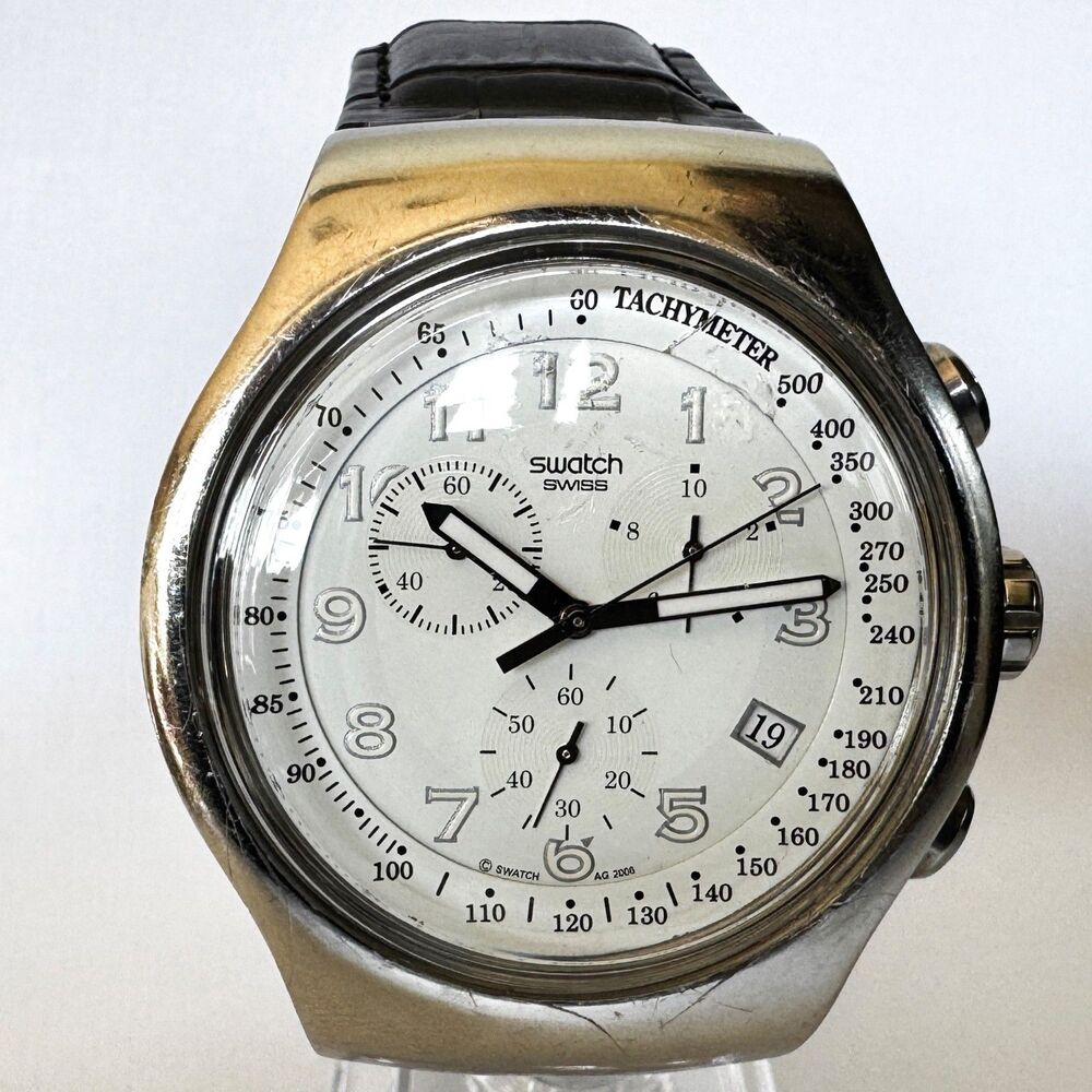 Rare Swatch Irony YOS439 Your Turn White Chronograph White Dial